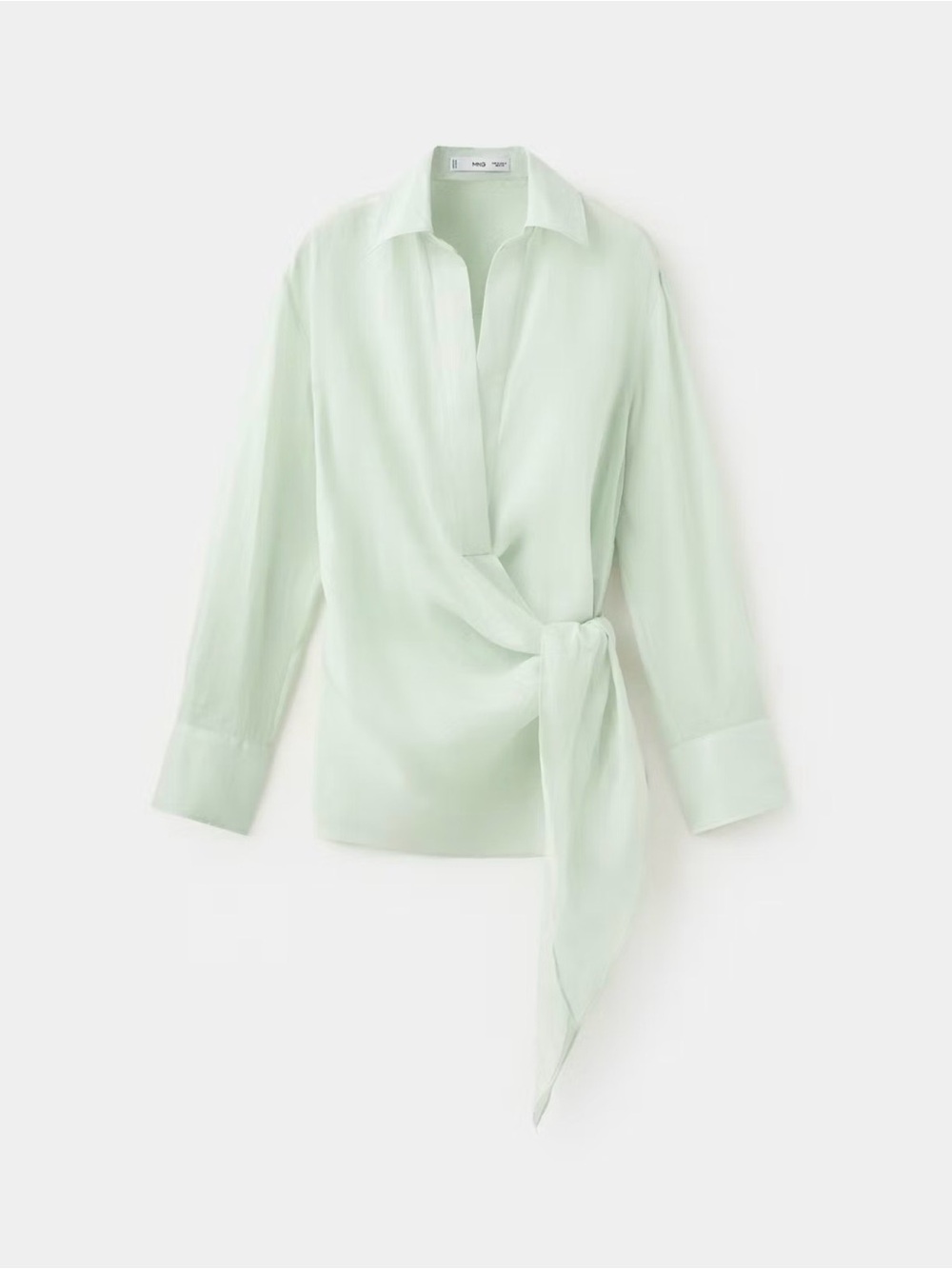 Mango Satin Wrap Blouse Mint Green Long Sleeve Minimalist